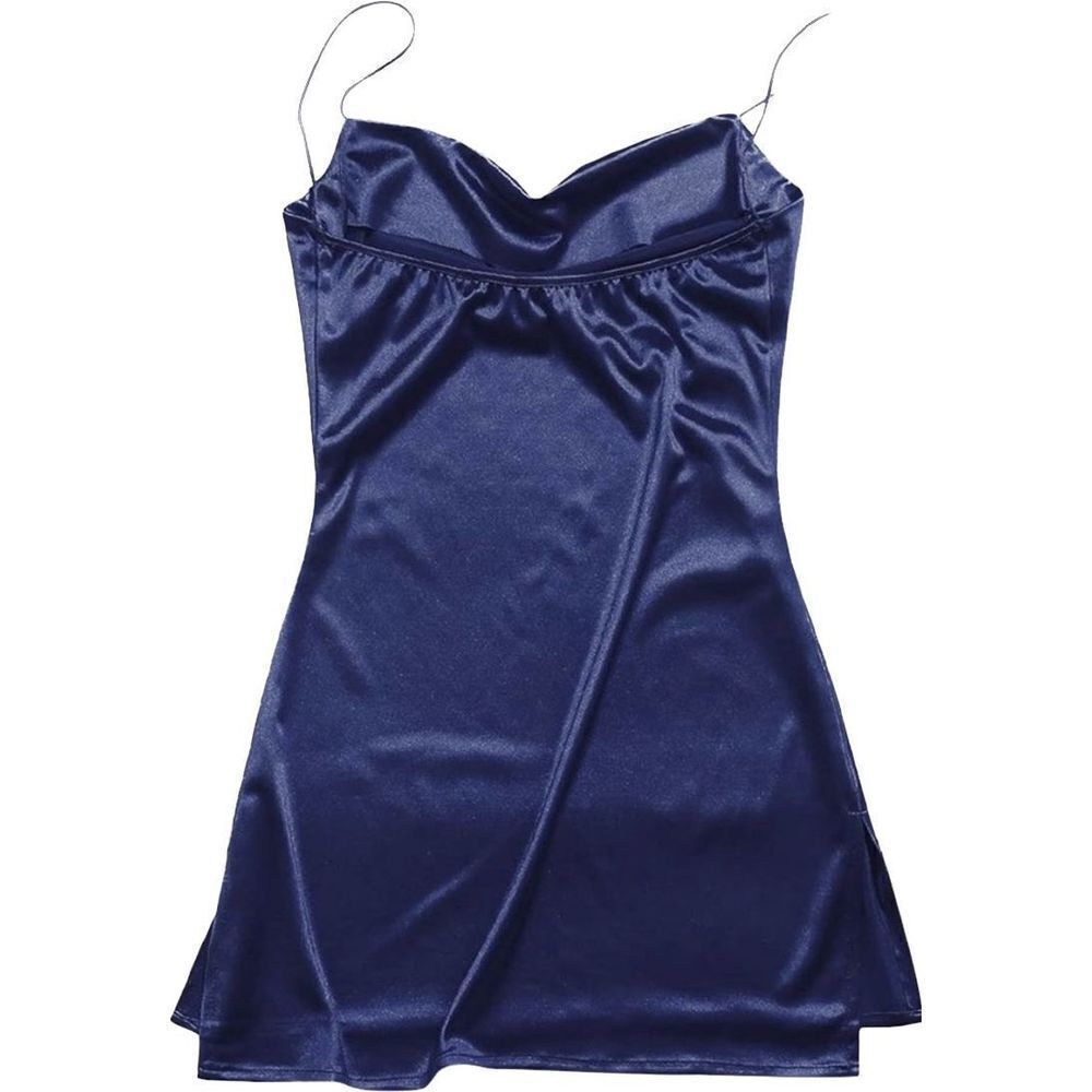 Small Satin Sleeveless Mini Dress with side slit. - Picture 5 of 5